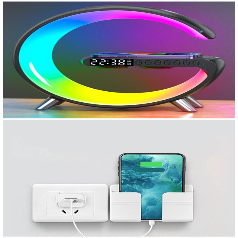 "Transform Your Space with the Futuristic 2023 Intelligent G-Shaped LED Lamp: Bluetooth Speaker, Wireless Charger, Atmosphere Lamp – App Controlled for Ultimate Bedroom and Home Decor Experience!"