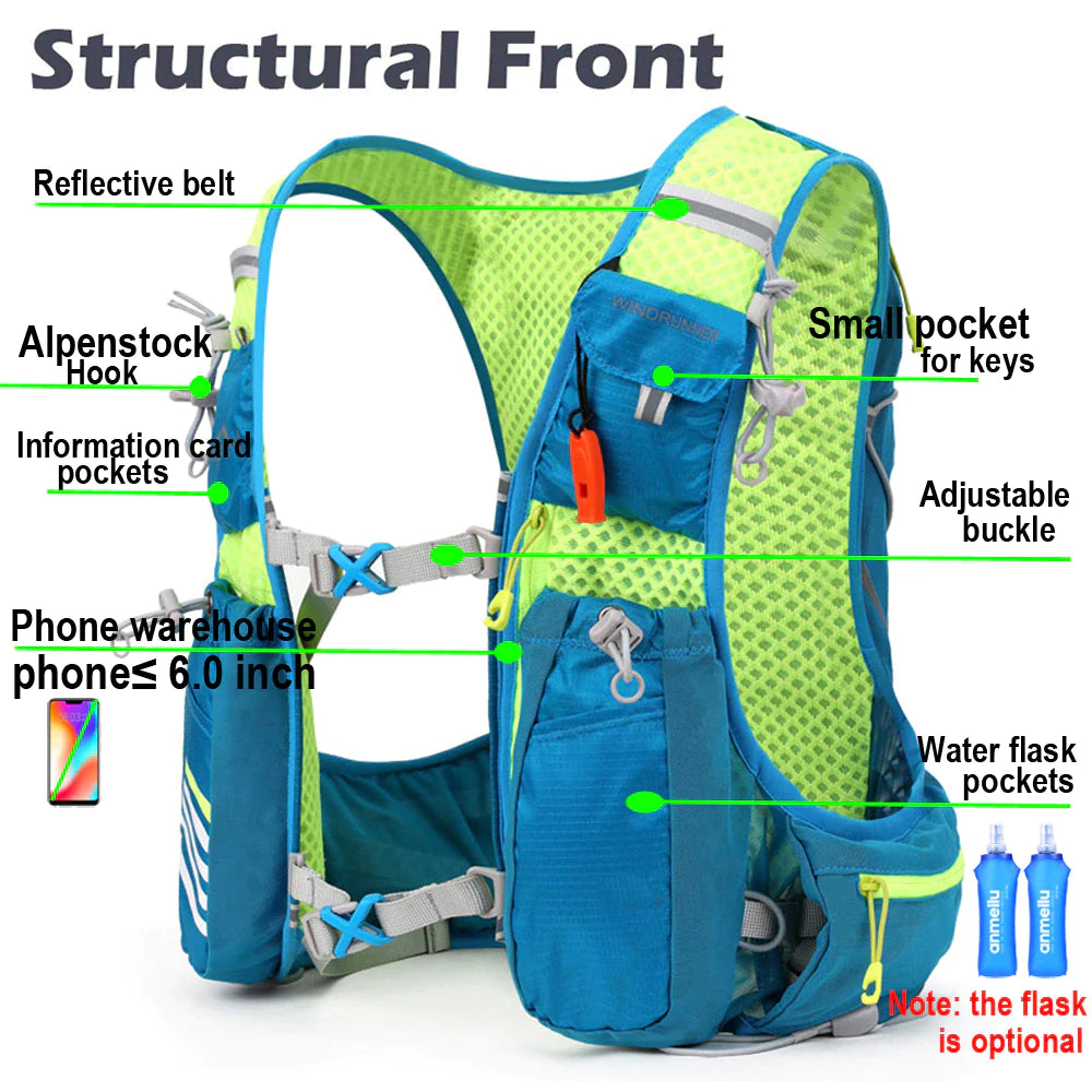 8L Hydration Backpack Men Women Outdoor Sport Bags Trail Marathon Option Water Bag Flask
