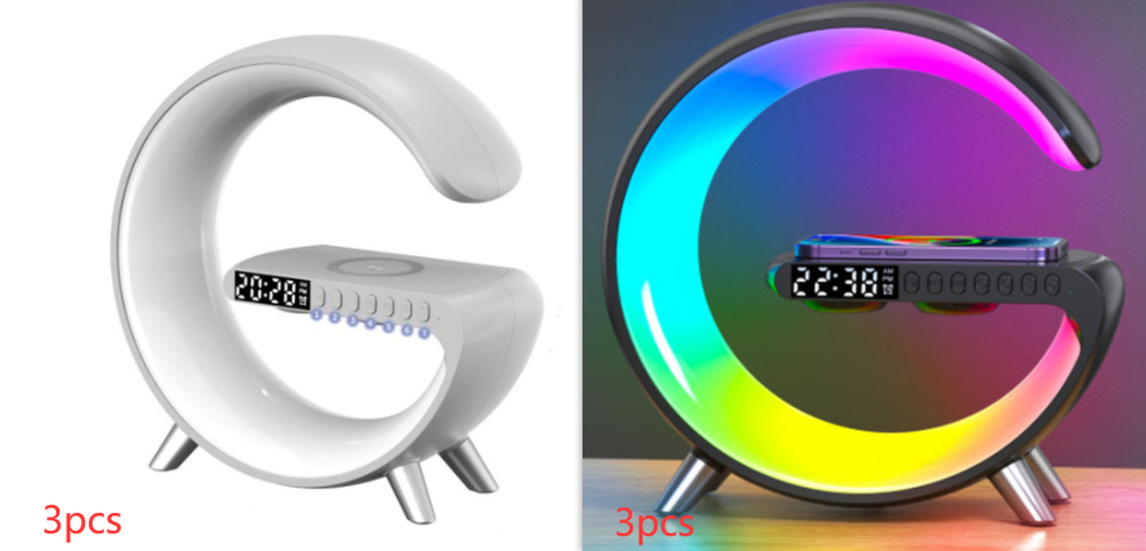 "Transform Your Space with the Futuristic 2023 Intelligent G-Shaped LED Lamp: Bluetooth Speaker, Wireless Charger, Atmosphere Lamp – App Controlled for Ultimate Bedroom and Home Decor Experience!"
