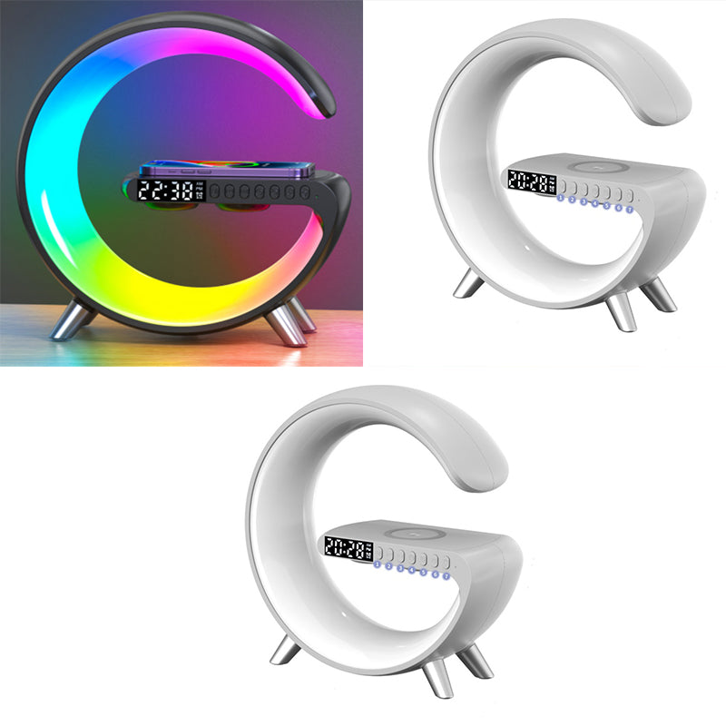 "Transform Your Space with the Futuristic 2023 Intelligent G-Shaped LED Lamp: Bluetooth Speaker, Wireless Charger, Atmosphere Lamp – App Controlled for Ultimate Bedroom and Home Decor Experience!"