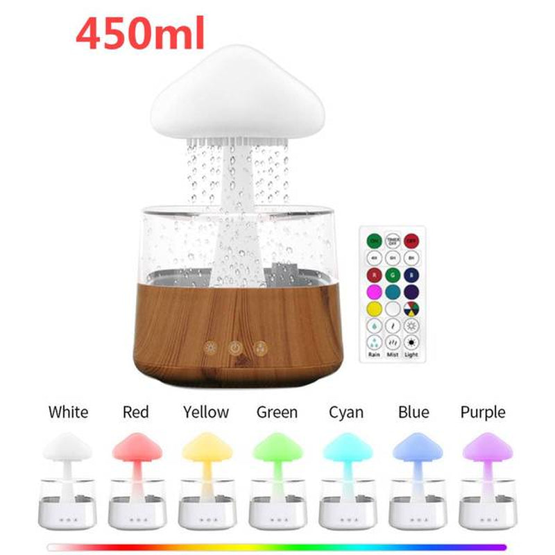 Mushroom Rain Air Humidifier Electric Aroma Diffuser Rain Cloud Smell Distributor Relax Water Drops Sounds Colorful Night Lights